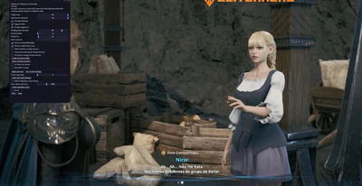 Aion 2 cave dialogue with blonde NPC Niror and purple automation menu for potions and quest recovery